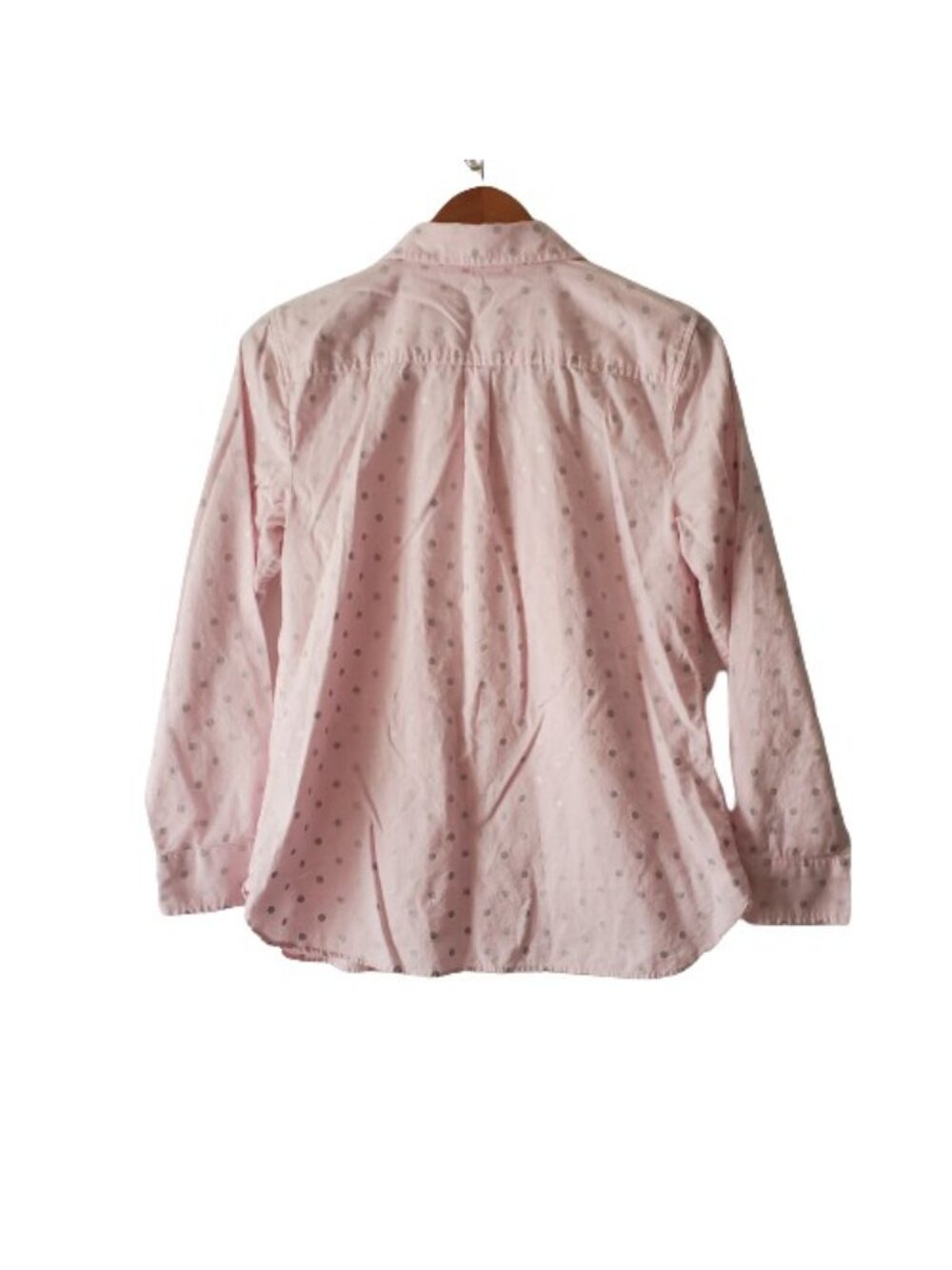 Talbots Women's Baby Pink Shimmer Foil Polka Dots Classic Button Down Shirt M - Picture 3 of 10